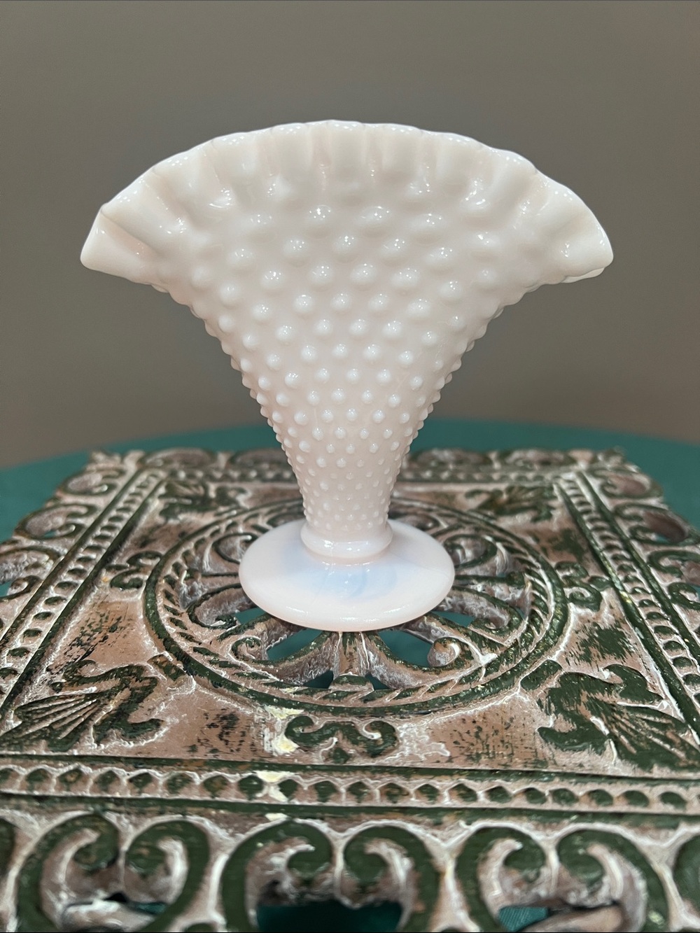 Fenton vintage pastel pink hobnail milk glass